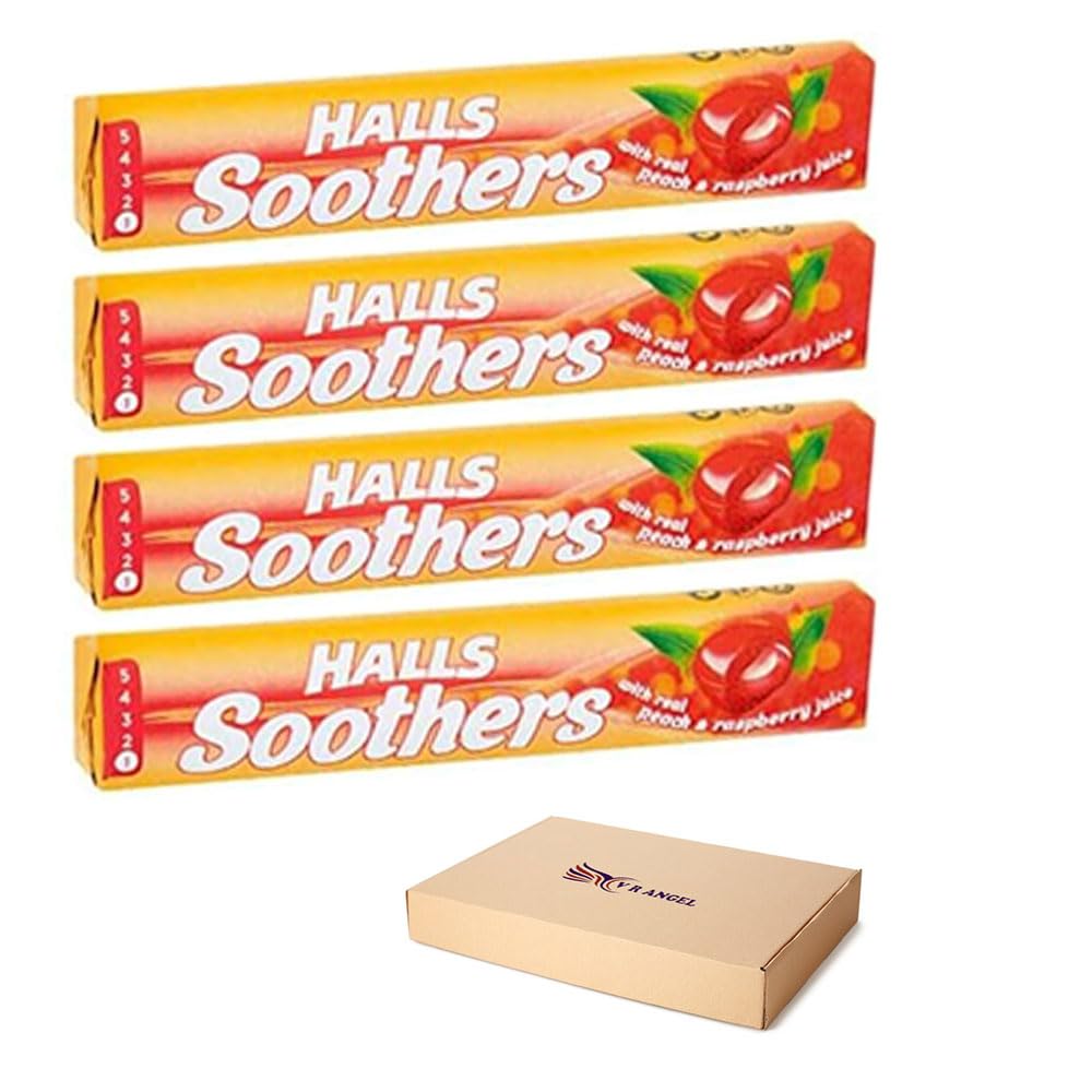 Halls Soothers 4 Peach & Raspberry Flavour with Real Fruit Juice Each 45g With A Liquid Centre for Little Moments of Refreshment - Sold by VR Angel