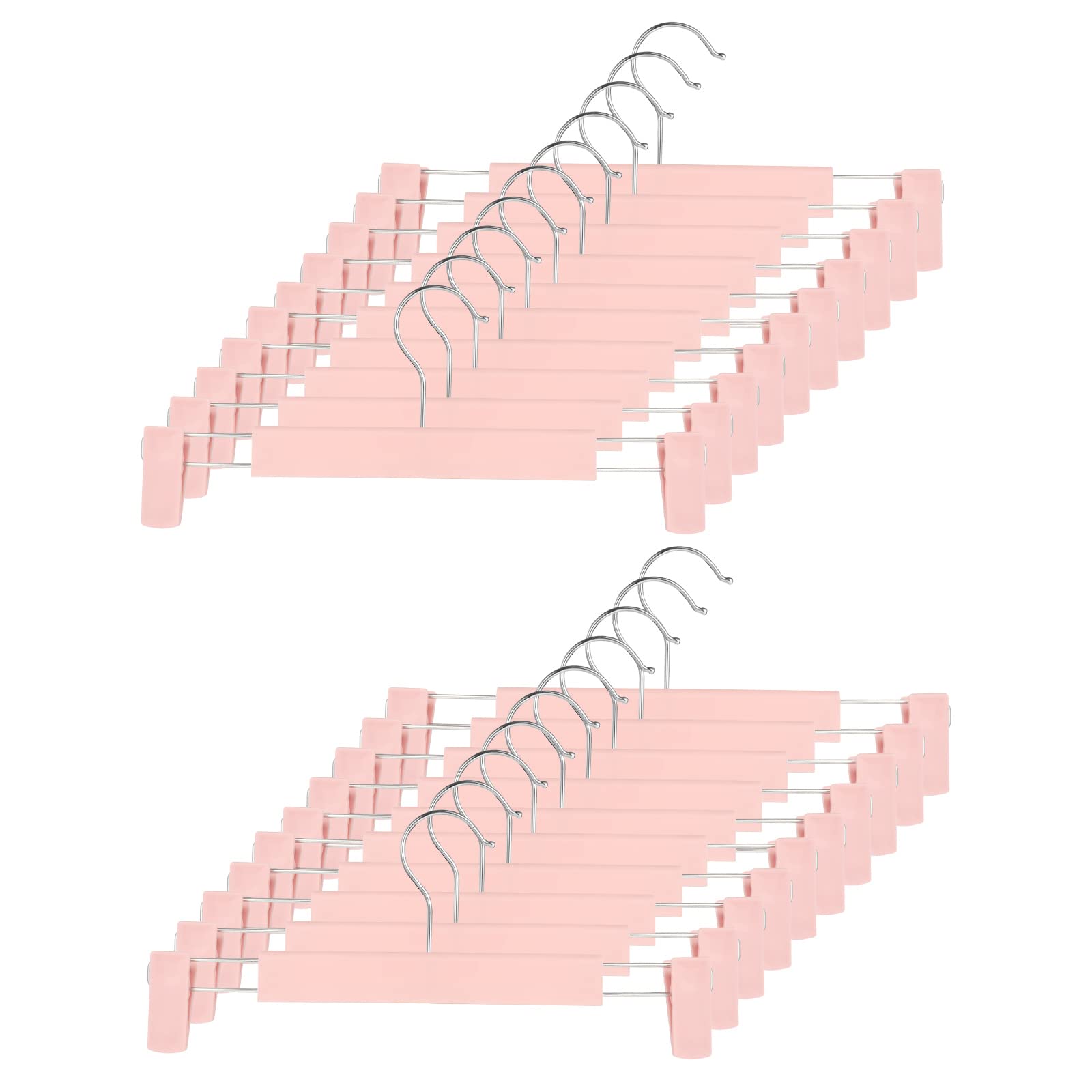 Photo 1 of GUANJUNE Clothes Pants Hangers, Space-Saving Skirt Holders with 360 ° Swivel Hooks, Adjustable Clips, Trouser Hangers, Clothes Coat Garment Jeans Hangers (20 Pack, Pink)