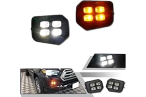 GTINTHEBOX for 2016 2017 2018 2019 2020 2021 2022 Toyota Tacoma 4-Eyes DRL LED Fog Lights Amber Turn Signal Lamps White Daytime Running Lights