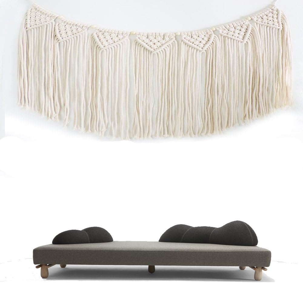 Macrame Woven Wall Hanging Fringe Garland Banner - BOHO Shabby Chic Bohemian Wall Decor -Wedding Party Backdrop Decoration, (15"W x35"L, 7 "flags")