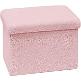 ZOLANOful Small Ottoman with Storage, Sherpa Storage Ottoman Cube, Boucle Folding Foot Rest for Dorm, Living Room, Bedroom, Pink, 16.5"x12.6"x12.6"