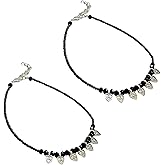 handmade Black Bead Crystal Charm Anklet Bracelet Handmade Simple Summer Beach Waterproof Ankle Foot Chain Bracelets for Women Minimalist Jewelry-Adjustable ..