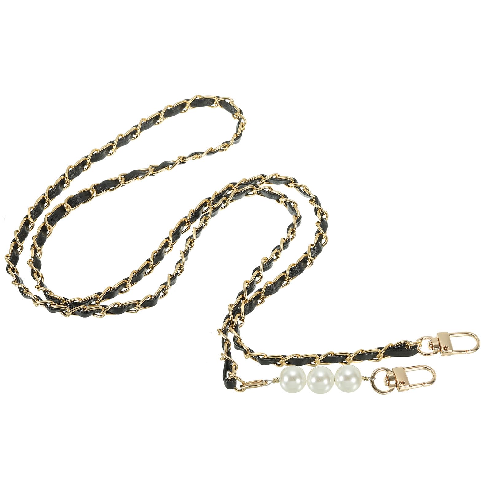 PATIKIL 47 Inch Purse Chain Strap, Leather Metal Chain Strap Replacement Chain for Bag Shoulder Crossbody Clutch Handbags, Black/Gold