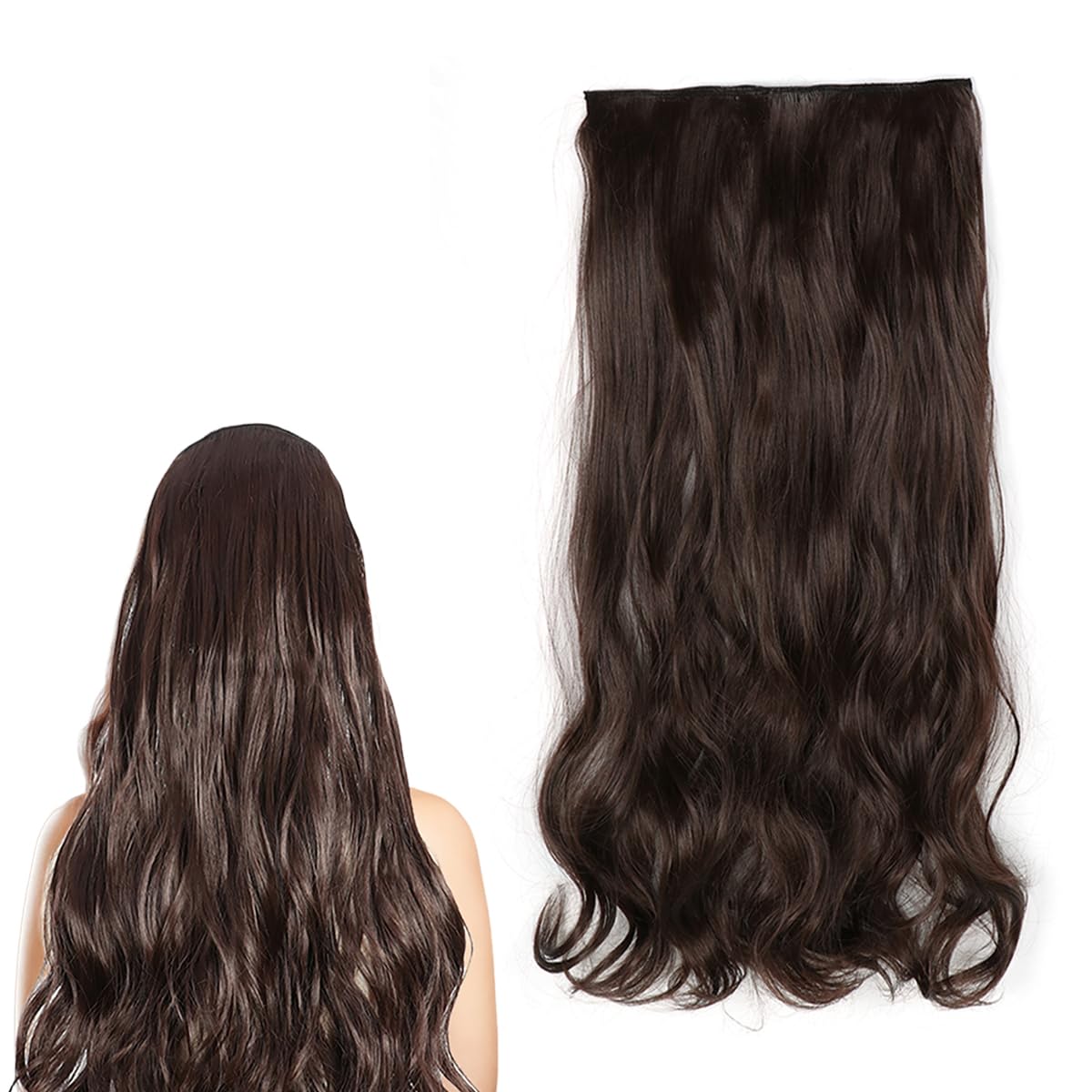 prinfantasy Silk Hair Extension Clip in Halo Dark Brown Long Curly Hair Piece Ombre Resistant Fiber Soft Hairpiece 24inch 5 Clips Hair Extension,MW241 — image 1
