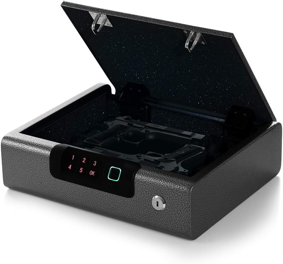 BILLCONCH Biometric Gun Safe, Smart Handgun Safe with APP Two Small Guns Capacity Pistol Safe with Auto-Open Lid,Silent Mode, USB Rechargeable Battery