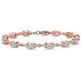 Gem Stone King 18K Rose Gold Plated Silver Peach Morganite and White Moissanite Tennis Bracelet For Women (6.91 Cttw, Gemstone Birthstone, Oval 6X4MM, 6.5, 7, 7.5 Inch)