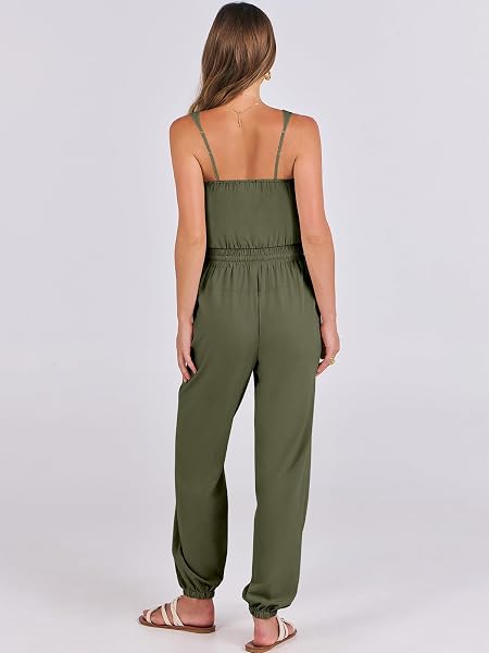 ANRABESS WOMEN SUMMER SLEEVELESS CASUAL LOOSE JUMPSUITS BACKLESS TANK JOGGER PANTS JUMPER ROMPER BEACH VACATION OUTFITS 1498JUNLV-S, SMALL, ARMY GREEN
