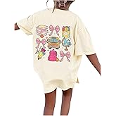 RoseSeek Girl's Letter Animal Graphic T Shirt Short Sleeve Crewneck Oversized Vacation Tops