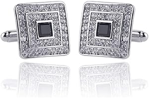 Black and Silver Gold Concentric Diamond Clear Crystal Dust Cufflinks, AILUOR Tuxedo Shirt Cufflinks French Style Shirt Studs