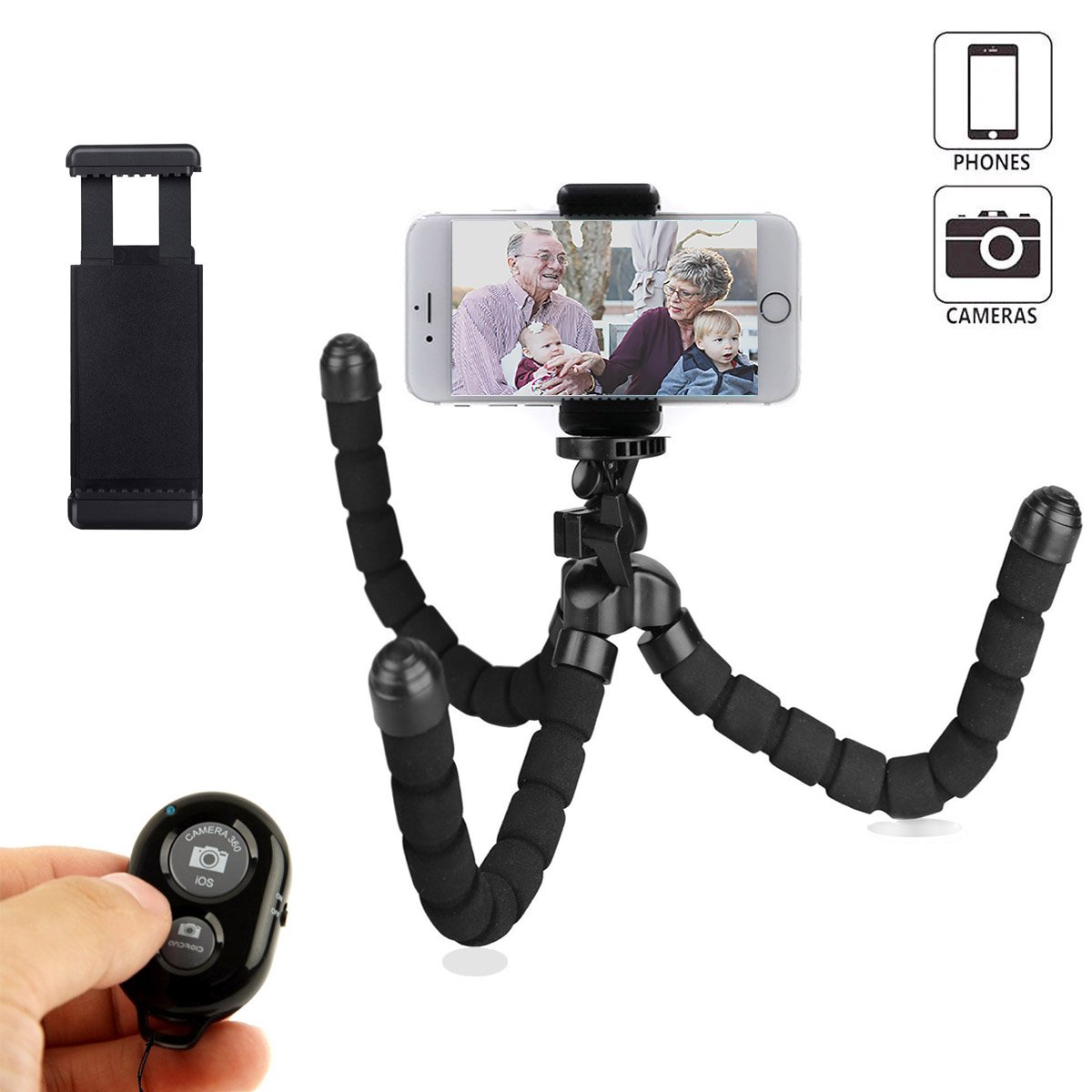 Mini trípode de teléfono flexible y portátil con control remoto inalámbrico Bluetooth