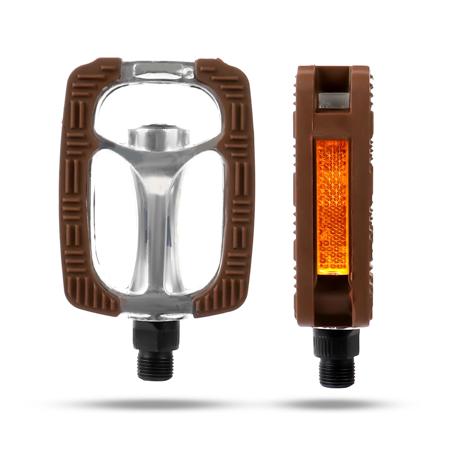 Bicycle Pedals, Classic Bicycle Pedals Made of Aluminium and Rubber, Non-Slip, Lightweight for City Bike, Trekking & E-Bike (Brown)