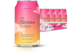 DRINK RECESS INC. Recess Mood Magnesium Supplement Drink Calming Beverage, 12 Ounce, Pack of 12 (Raspberry Lemon, 12 Pack)