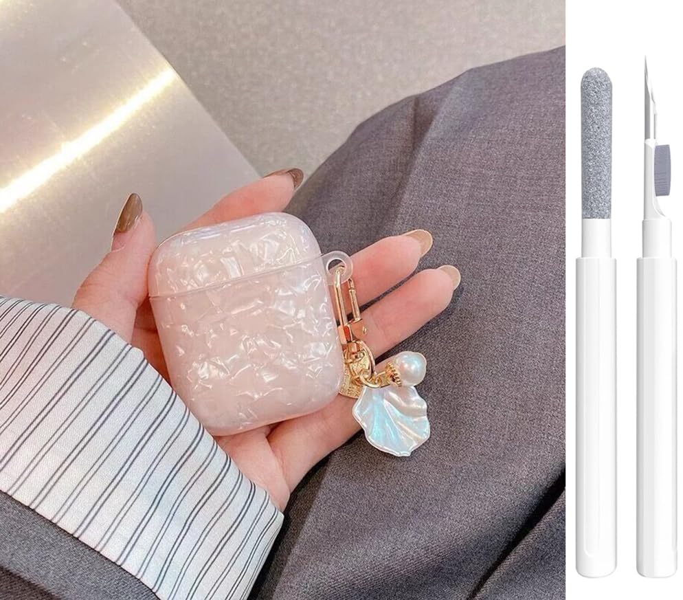 Photo 1 of OTOPO for Cute Airpods 2nd/1st Gen Case Pink Girl Wome with Cleaner Kit, Glitter Shell Pattern Airpods 2/1 Protective Cover Skin with Luxury Pearl Shell Keychain for Airpods 2nd/1st Generation, Pink