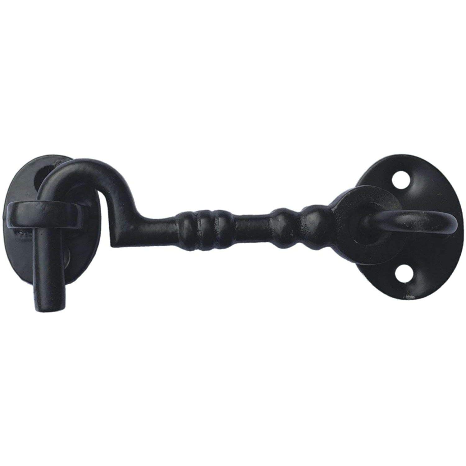 Black Traditional Cast Iron 4" (100mm) Cabin Hook & Eye - House Door Latch/Catch