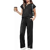 Arshiner Girls 2 Piece Outfits Summer Clothes Short Sleeve Crewneck Tops Wide Leg Pants Trendy Clothing Sets