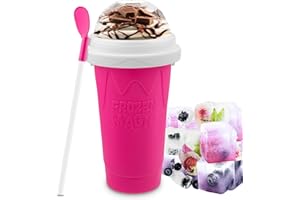 FOPUDY Slushy Maker Cup - DIY Magic Slushy Maker Squeeze Cup, Portable Smoothie Squeeze Cup for Juices, Milk and Ice Cream Make, Double Layers Silicone Slushie Cup with Straw for Friends,Family Gifts (Pink)