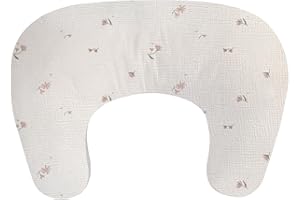 Little Grape Land Muslin Nursing Pillow, Soft 100% Cotton Breastfeeding Pillow with Breathable Cotton Removable Cover, Fog Flower Breast Feeding Pillows for Babies 0-12 Months with Protective Zipper