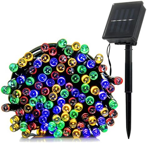 ILLUNITE Solar Powered LED String Lights Waterproof Multi-Color Decorative 8 Lighting Modes for Room Garden Christmas Party Indoor and Outdoor Decor (72ft, 100Leds)