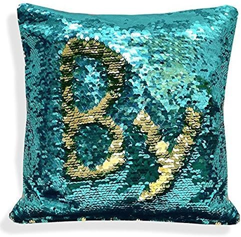 casemantra Sequin Mermaid Throw Pillow Cover with Magical Color Changing Reversible Paulette Design Decor Cushion Pillowcase Set of 1(16X16 inch) - Golden & Frozy