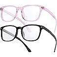 livho 2 Pack Blue Light Blocking Glasses, Computer Reading/Gaming/TV/Phones Glasses for Women Men,Anti Eyestrain & UV Glare (Light Black+Clear Purple)