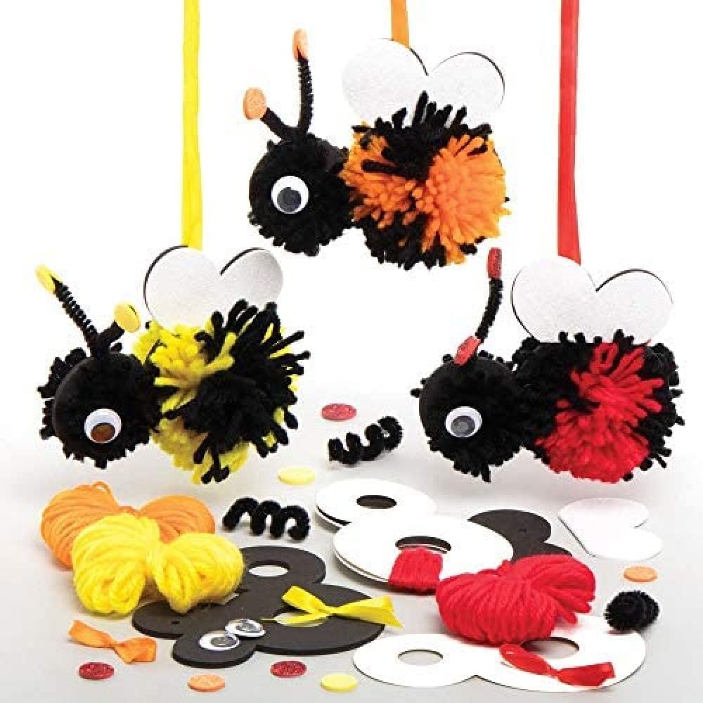 Baker Ross AT803 Bumble Bee Pom Pom Kits - Pack of 3, Creative Art and Craft Supplies for Kids to Make