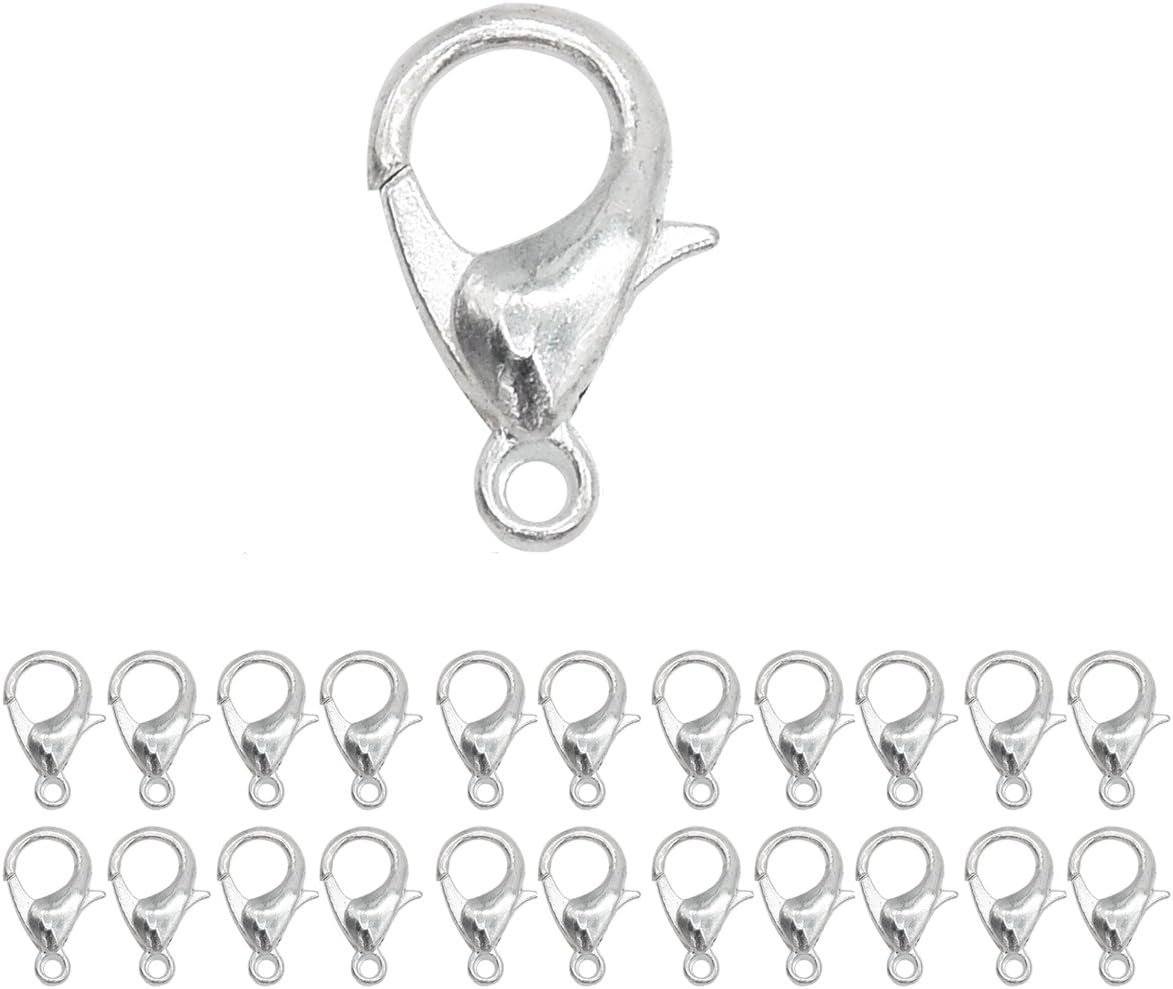 YUEKUI Jewelry Making Curved Lobster Clasps-100pcs DIY Jewelry Fastener Hook Necklace DIY Fasteners (Silver plated 12mm)