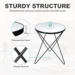 HLR Modern Round Side Table, End Table with Marble