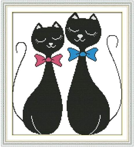 Amazon クロスステッチキット黒猫のカップル 大人 子供 初心者用 コットン刺繍 図柄印刷 14ct 家の装飾のアートワーク40x50cm 刺しゅうキット 通販