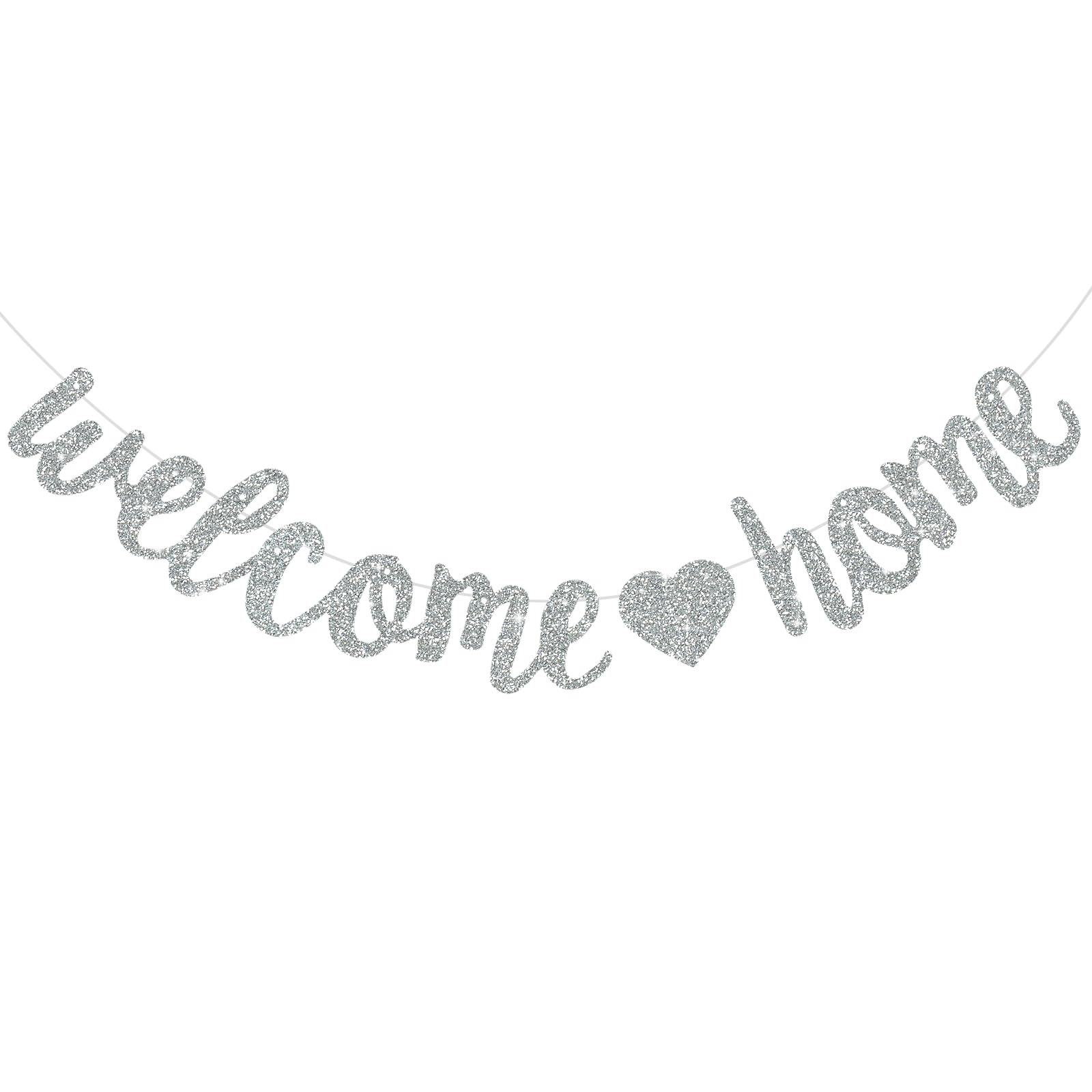 DecoGlee Silver Welcome Home Banner,No DIY,Pre-Strung Welcome Home Decorations,Glitter Welcome Home Party Sign,Homecoming,Housewarming,Graduation Ceremony, Family Reunion, Military Return Party