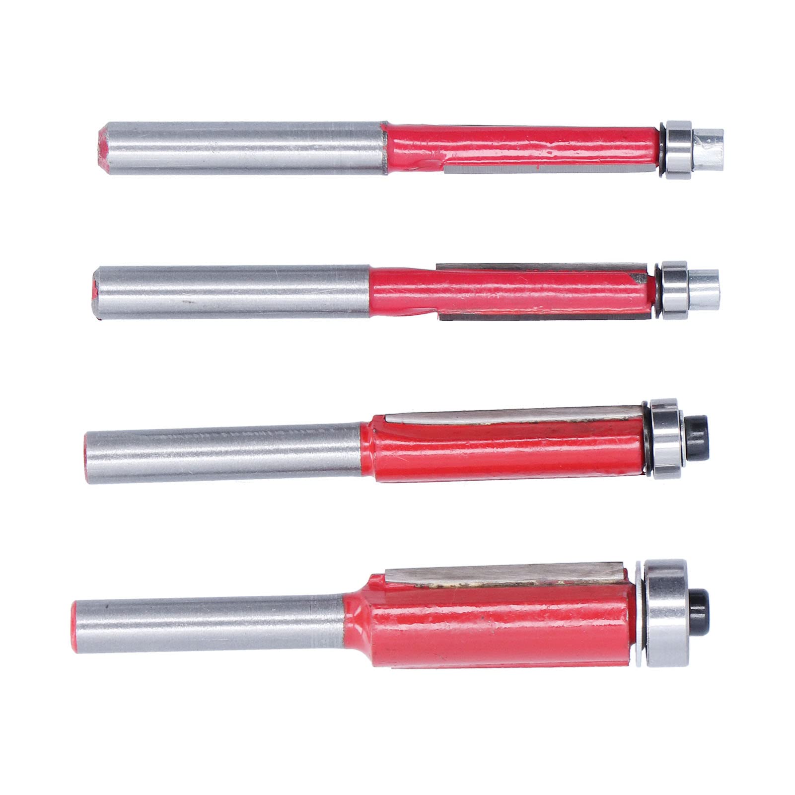 Top Bearing Milling Cutters, Set 4Pcs Combination 1/4in Shank Flush Trim Router Bits for Templates for Shelf Edging for Laminates for Carpenter