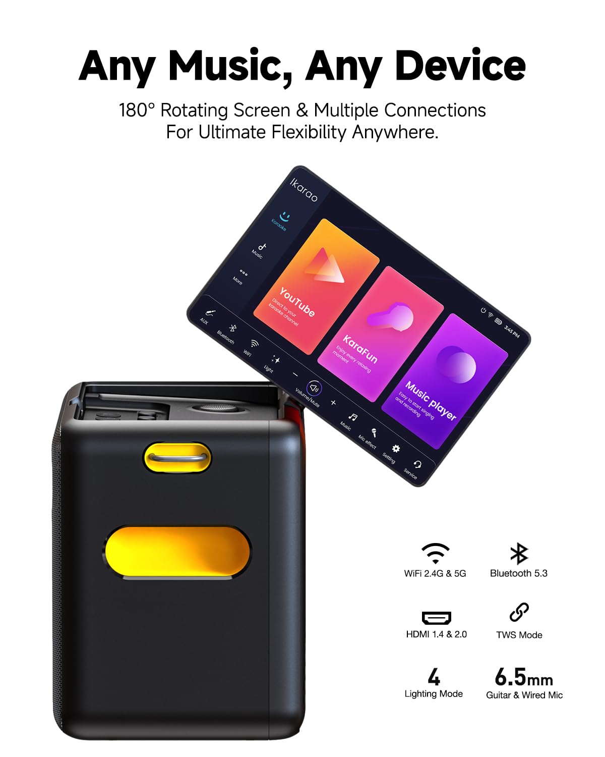 Ikarao Smart Karaoke Machine for Adults - with Lyrics Display, 32GB Karaoke Tablet, 2 Wireless Mics, Professional Karaoke System, 300W Peak Power, 4 DJ Lights, Karaoke Speaker for Any Occasion