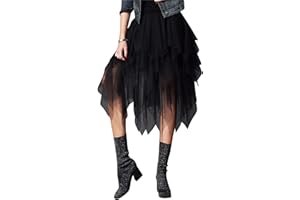 IMISSILLEB Women's Tulle Skirt Asymmetrical Pleated Elastic High Waist Layered Tutu Skirt Casual Cocktail Party A-Line Mesh Midi Skirt