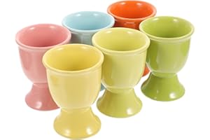 Veemoon Ceramic Egg Cups 6pcs Breakfast Egg Holder Stand for Boys and Girls Lunch and Home Use