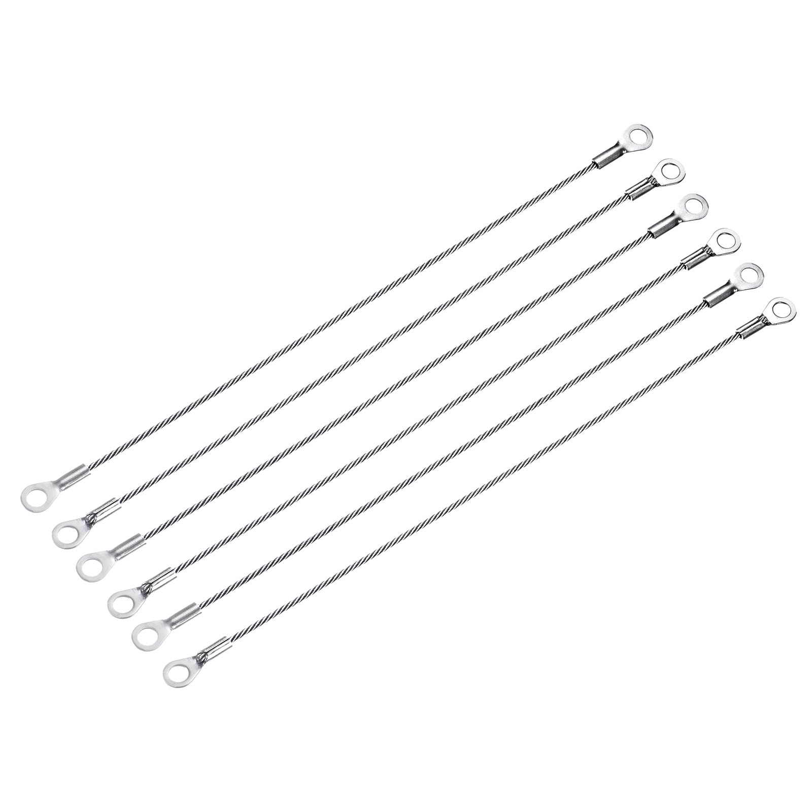 YOKIVE 6 Pcs Stainless Steel Lanyard Cables, Eyelets Ended Security Wire Rope | Great for Doors, Curtains, Hanging Lamps (Silver, 2mmx20cm)