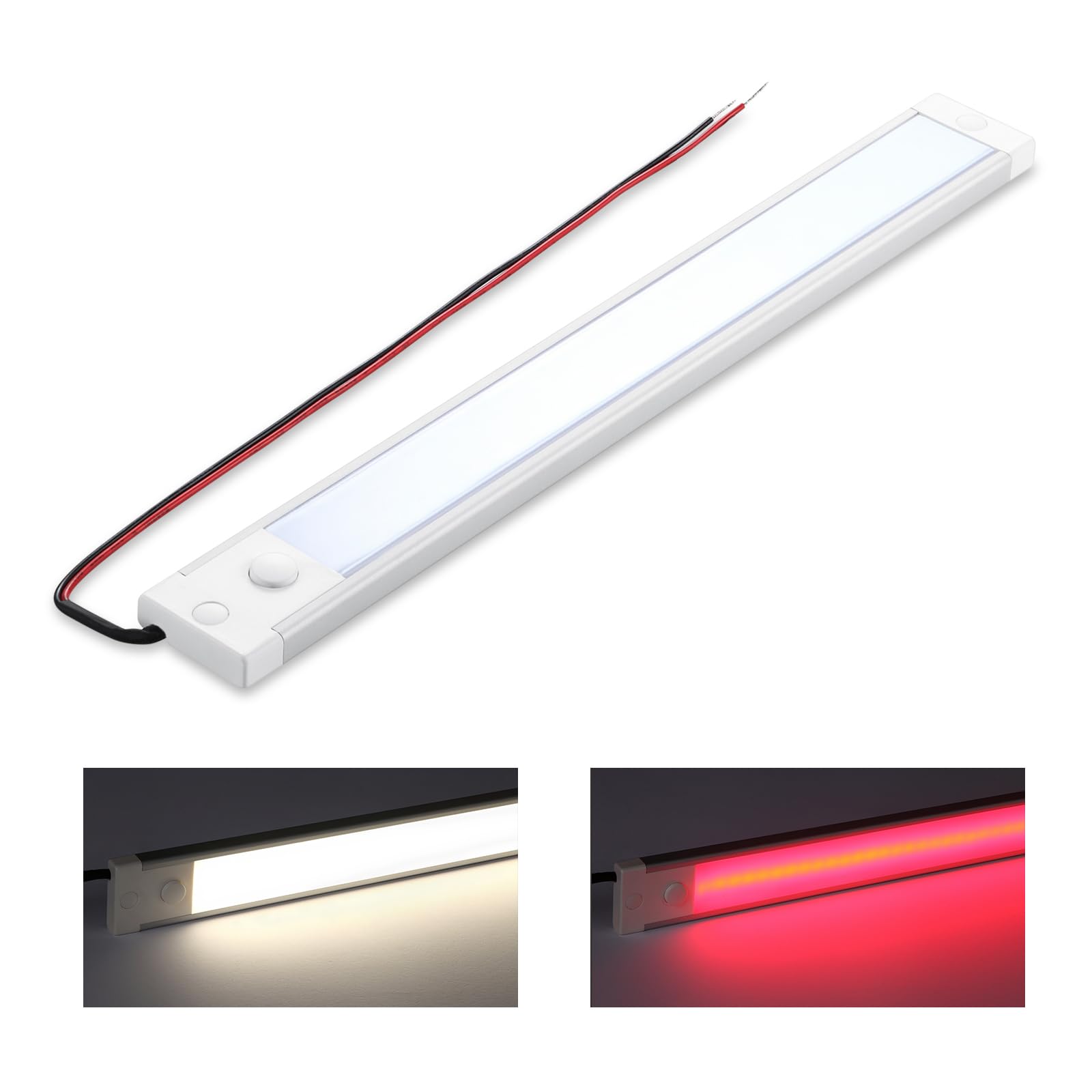 acegoo Campervan Boat 12V Under Cabinet LED Lighting Dimmable Linear Light Bar with Integral On Off Dimming Switch & Red Night Light for Kitchen Countertop, Screw Mount Hard-Wired 305mm(4000K)