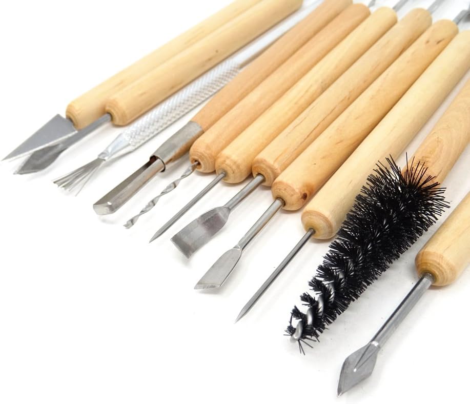 Honbay 11-Piece Clay Cleaning Tool Set Wooden Handle Clay Pottery Sculpting Tools