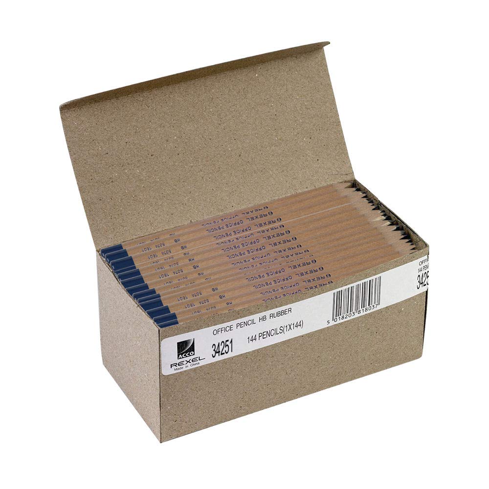 Rexel 34251A HB "Wood Barrels with Blue Imprint" Office Pencils (Box of 144)