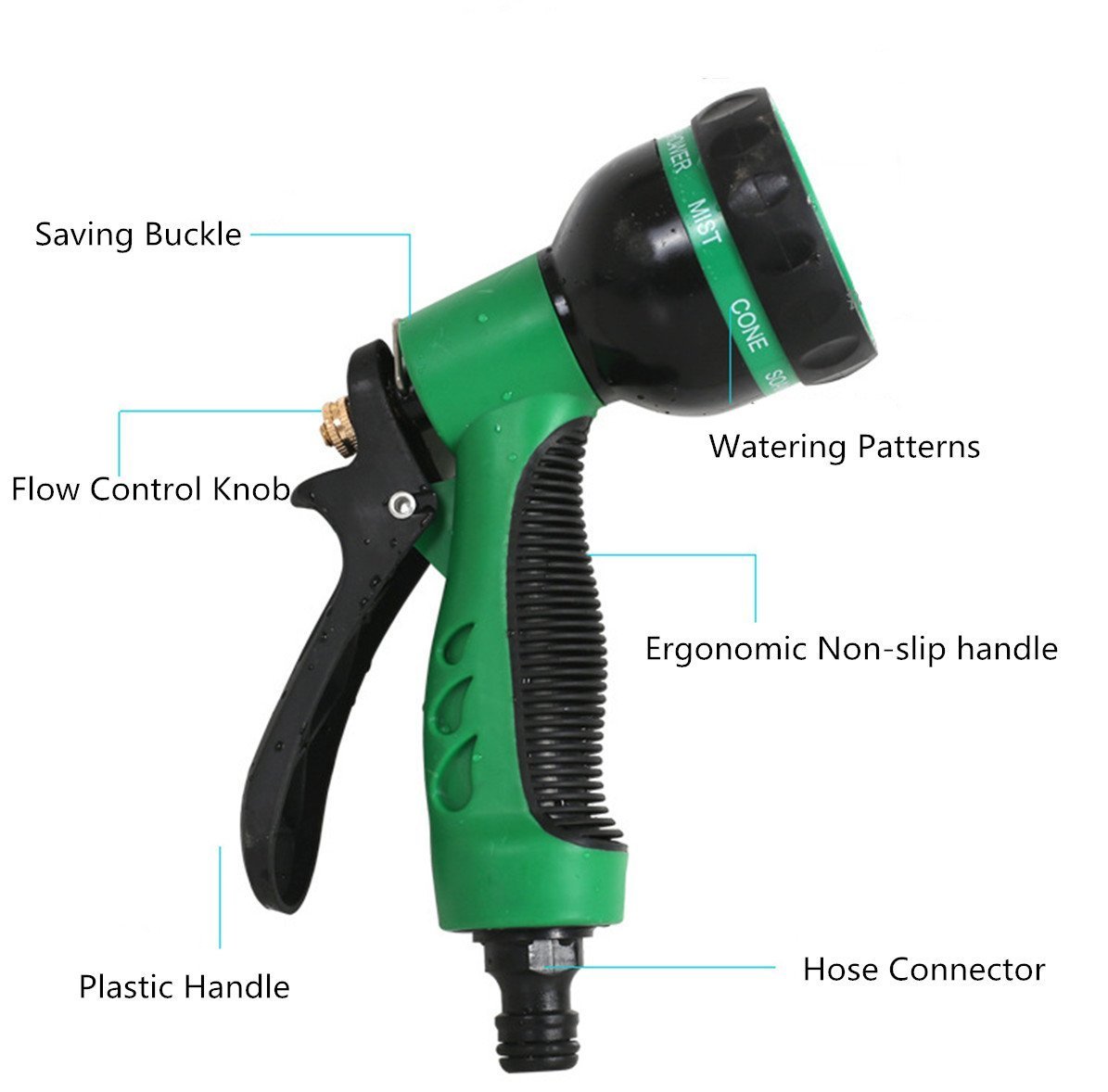 Elvoes Garden Hose Nozzle, Heavy Duty 8 Pattern Adjustable Watering Nozzle, High Pressure Hand Sprayer for Watering Plants, Car Wash, Pets Showering