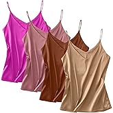 Anbenser Silk Tank Tops for Women Satin Camisoles V Neck Spaghetti Strap Cami Sleeveless Blouses 4 Pack