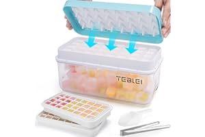TEBLEI Best Ice Cube Tray with Lid and Bin, 64 Pcs Mini Ice Cube Trays with Scoop and Tongs, Ice Maker for Small Freezer, Kitchen Gadgets and Apartment Essentials, Easy-Release & Stackable