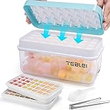 TEBLEI Ice Cube Tray with Lid and Bin, 64 Pcs Mini