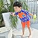 Floating Swimsuits for Kids Toddlers, Orange and Blue Color with Swimming Cap and Inflatable Arm Ring