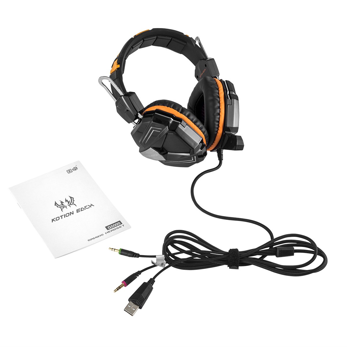 KOTION EACH G5000 Gaming Auriculares Estéreo para Juegos de PC de 3.5mm, Auriculares con Fuertes Bajos, Cómodo Auricular con Micrófono, Ajuste Supraauricular con Aislamiento de Ruido, Luz LED con Efecto de Respiración para Ordenadores Portá