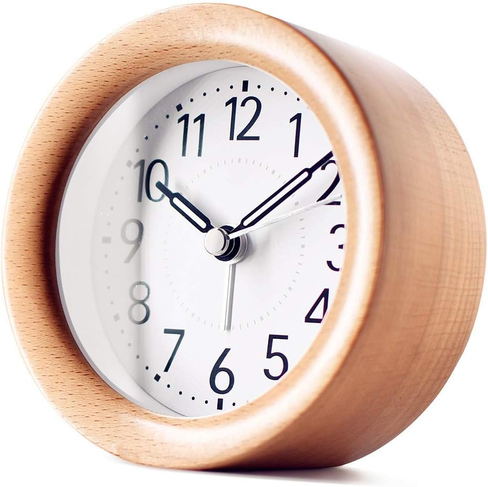 4" Wood Alarm Clock Digital Battery Operated Silent Round Desk Clock