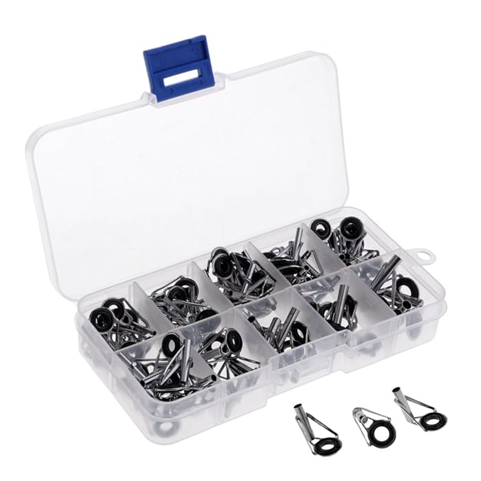 Fenteer 80Pcs Fishing Rod Guide Repair Kit Set Tip Tops Replacement Pole Line Eyes Eyelets