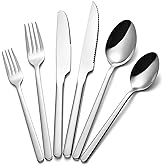 KINGSTONE 24-Piece Silverware Set with Steak Knives, Flatware Set for 4, Stainless Steel Tableware Cutlery Set for Home Restaurant, Mirror Finish,Modern Design