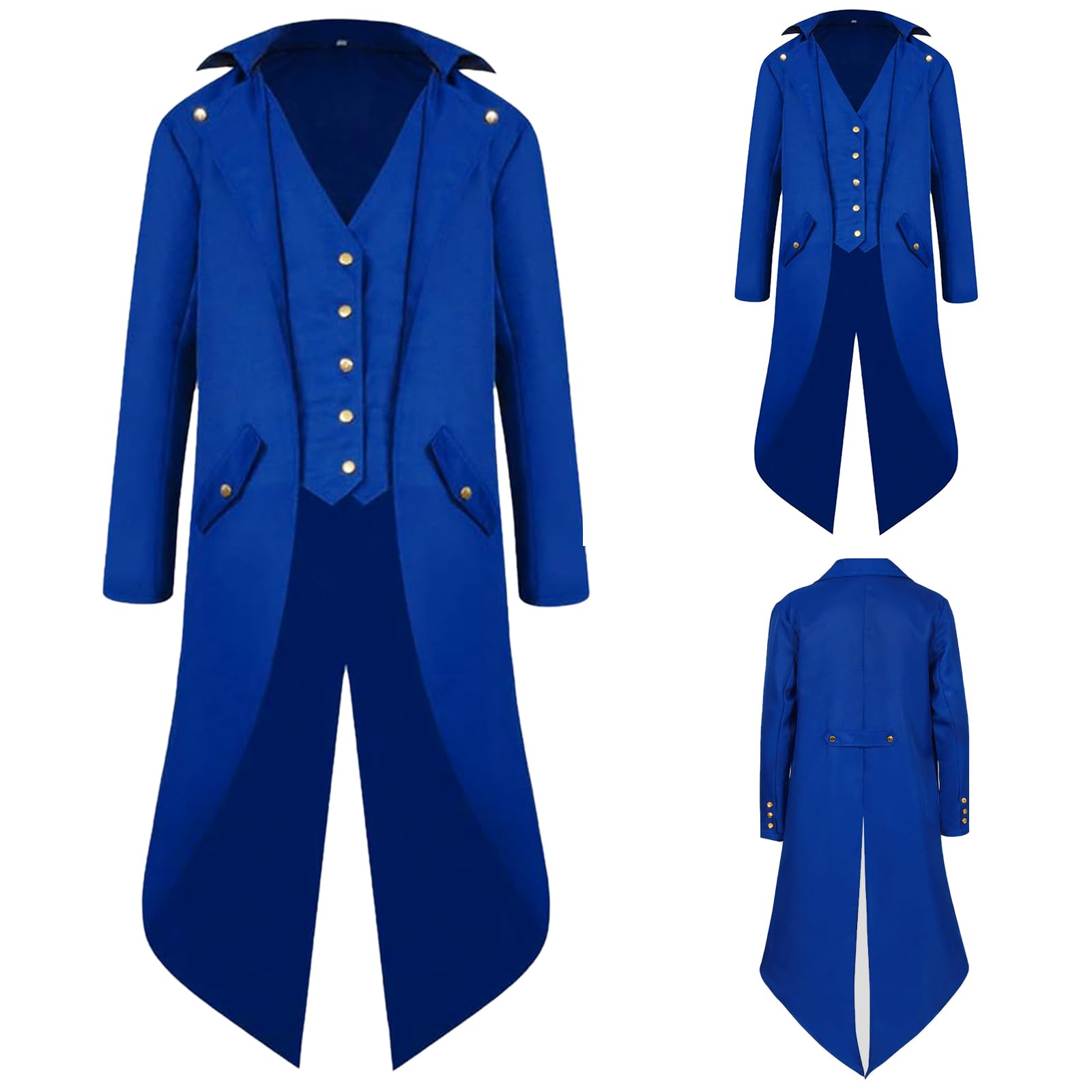 NFAOEGJ Men Medieval Tailcoat Steampunk Victorian Costume Mens Medieval Gothic Vintage Jacket Halloween Costume (Blue, 3XL)