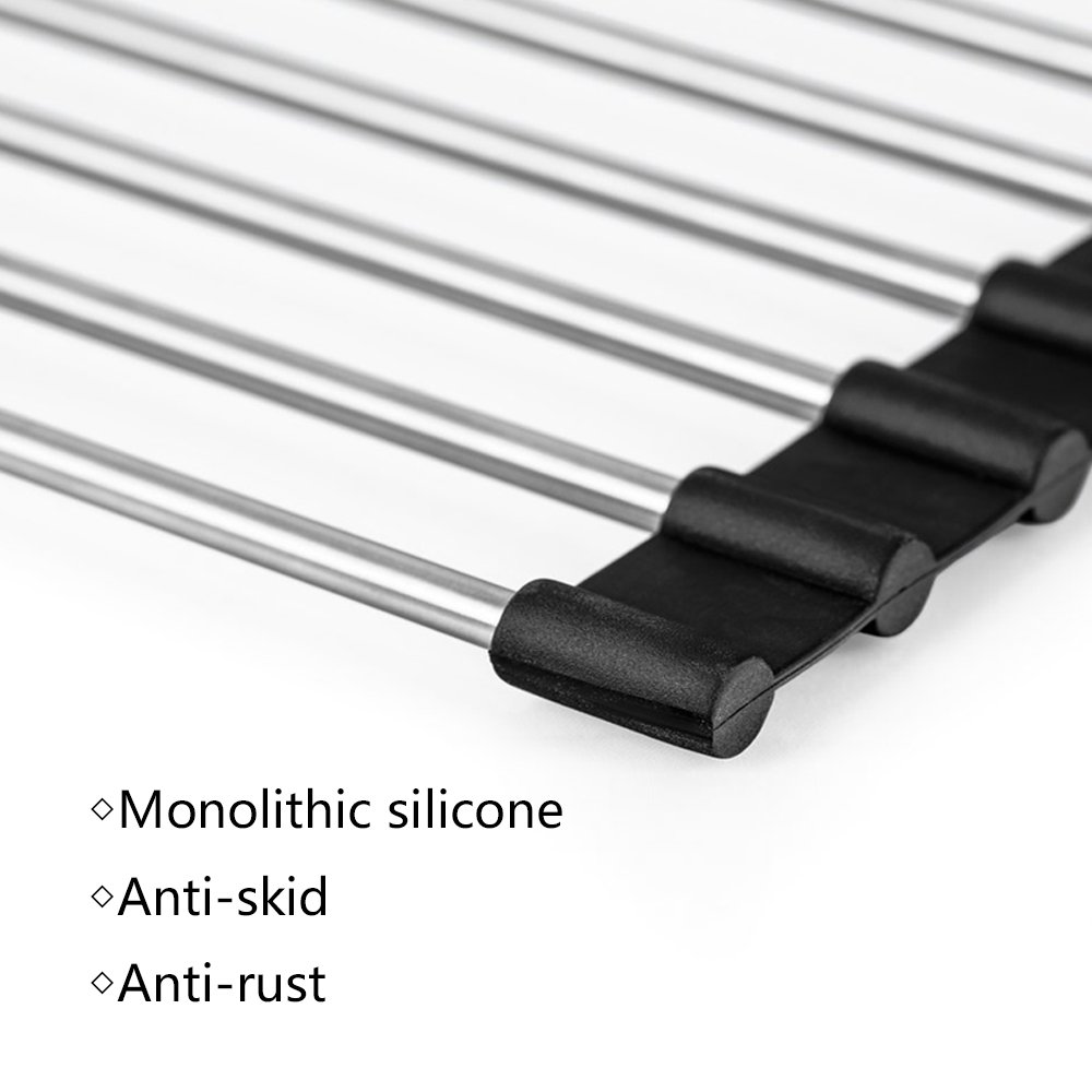 GoZheec Abtropfgestell Abtropfablage Abtropfgitter Trocknung Abtropfgestell 50 cm x 33 cm Spülbeckeneinlage Abtropfbrett faltbarer Edelstahl Abtropfgitter Abtropfständer Geschirr Abtropfkorb Colander für Spüle oder Arbeitsfläche in Ihrer Kü