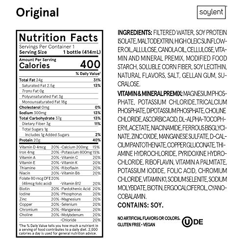 Soylent Plant Based Original Meal Replacement Shake, Contains 20g