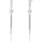 Sonateomber Gold Silver Long Dangle Drop Tassel Ball Earrings for Women, Sparkly Elegant CZ Rhinestone Chandelier Dangling Earings Prom Wedding Fashion Jewelry Gift